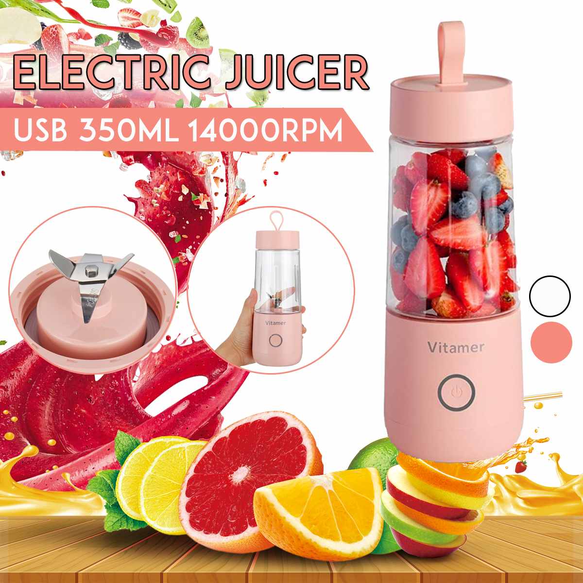 350ml Portable Blender Juicer Electric USB Rechargeable Mixer Smoothie Slushy Cup Juice Blender Bottle USB Charging Kitchen Gadgets - Trend Vibe350ml Portable Blender Juicer Electric USB Rechargeable Mixer Smoothie Slushy Cup Juice Blender Bottle USB Charging Kitchen GadgetsCJ dropshipping supplier0Pink
